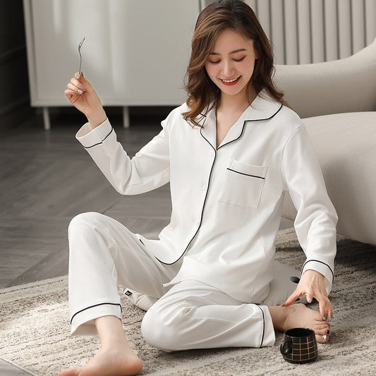 Femmes 100% coton  Pyjamas  Dormir en hiver  Lounge Sleepwear Solid  Pijama blanc Mujer Bedroom  Vêtements d'intérieur  Pyjama en coton pur PJs